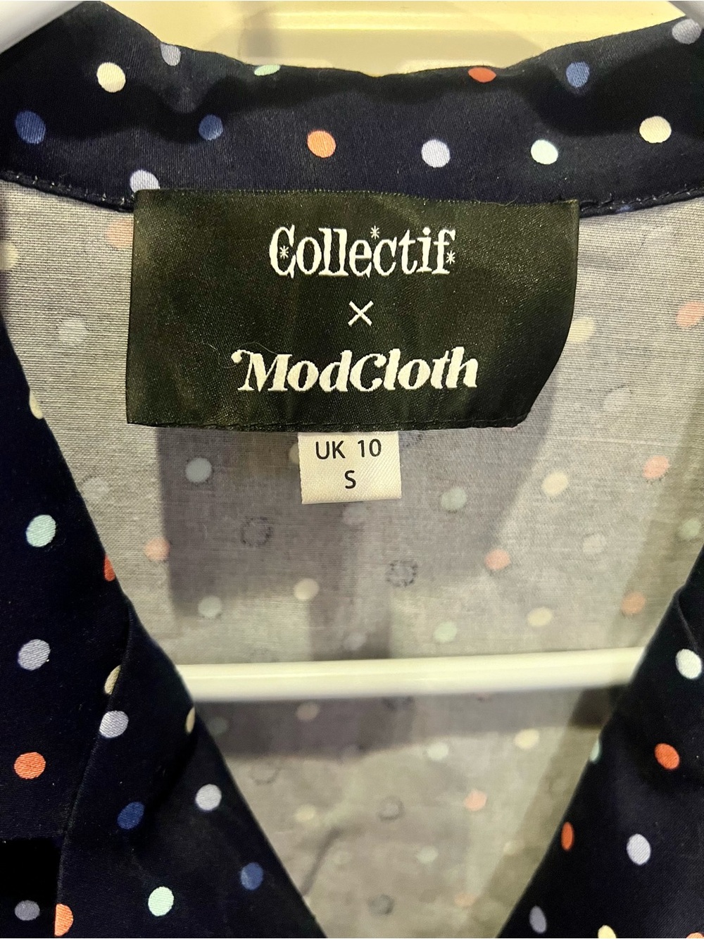 Collectif Navy Polka Dot Dress with Multi-Color Dots
